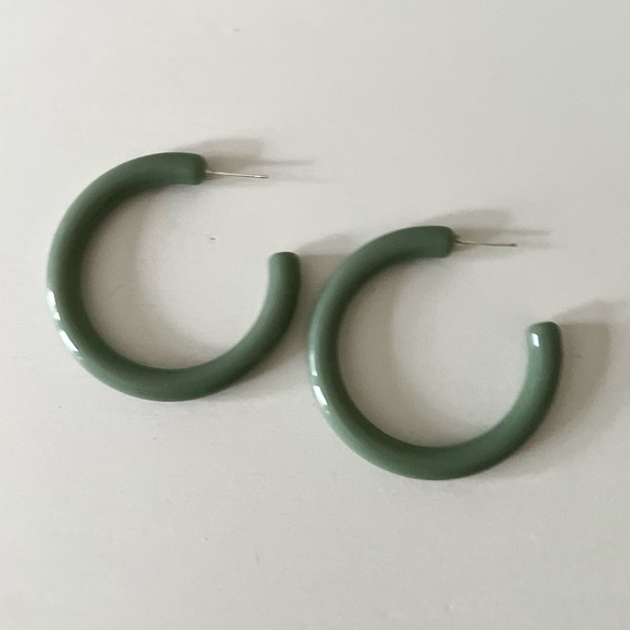 Green Acrylic Hoop Earrings Jade Color Hoops - Picture 2 of 3